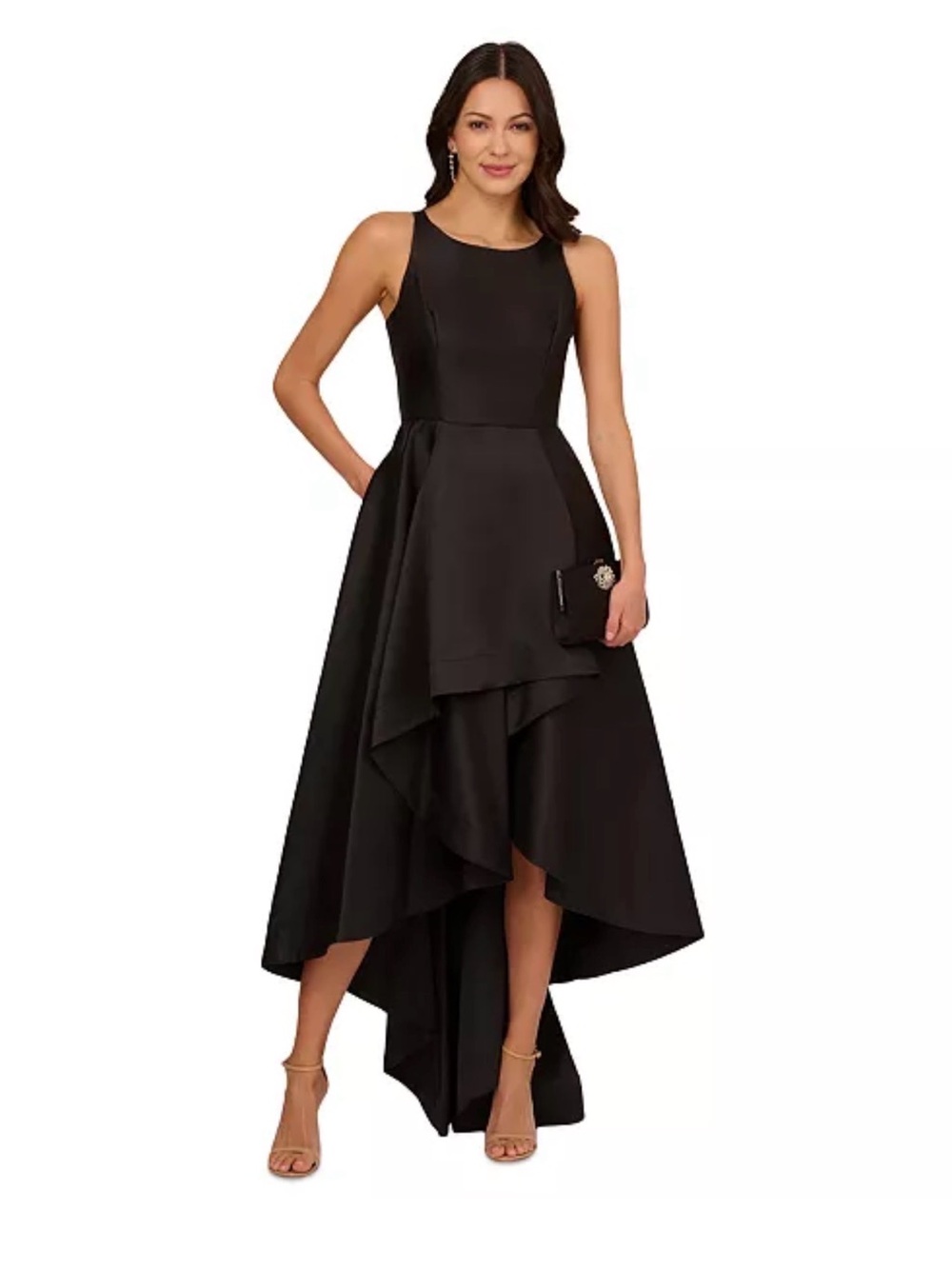 Adrianna Papell Elegant Black High-Low Formal Dress